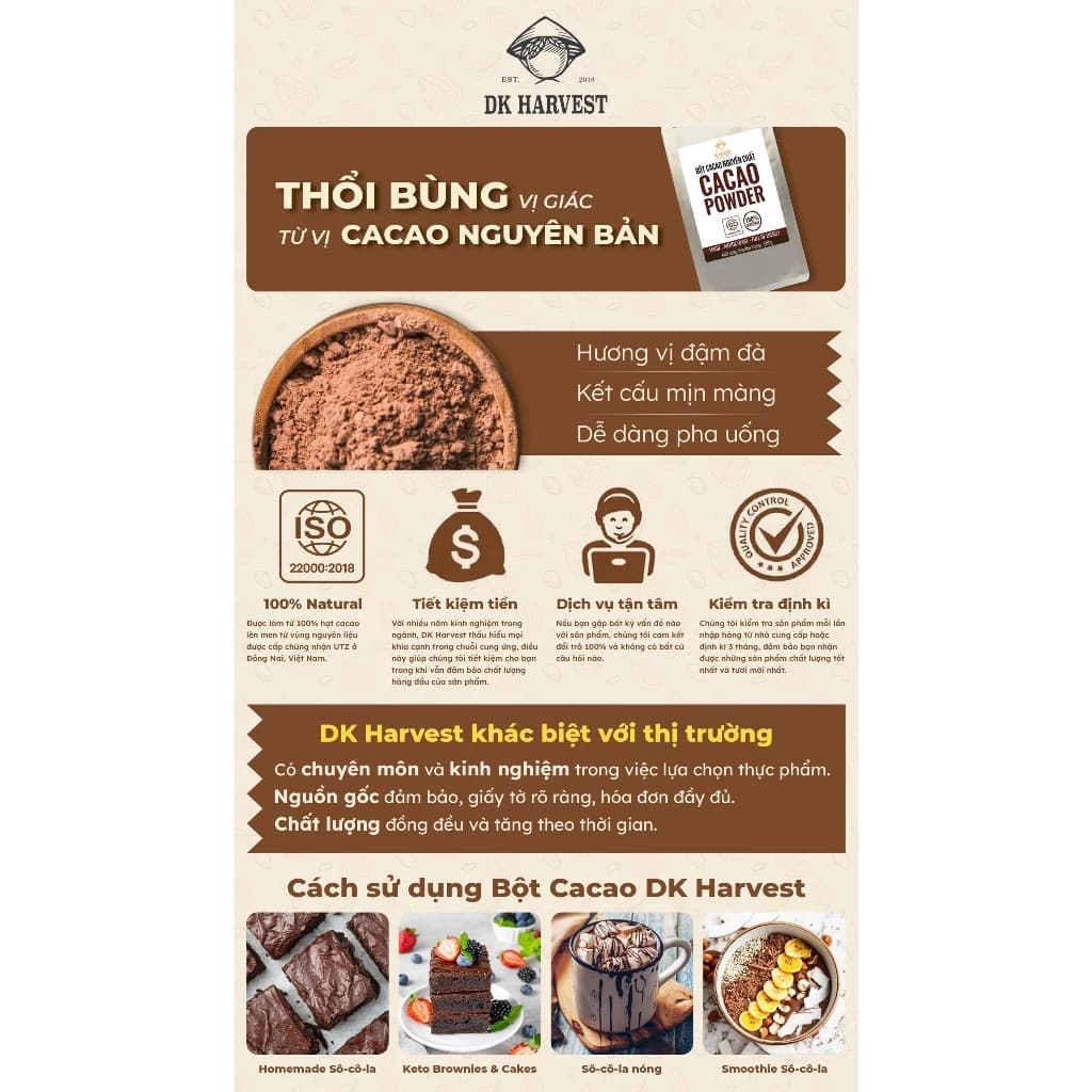 Bột Cacao Nguyên Chất DK Harvest